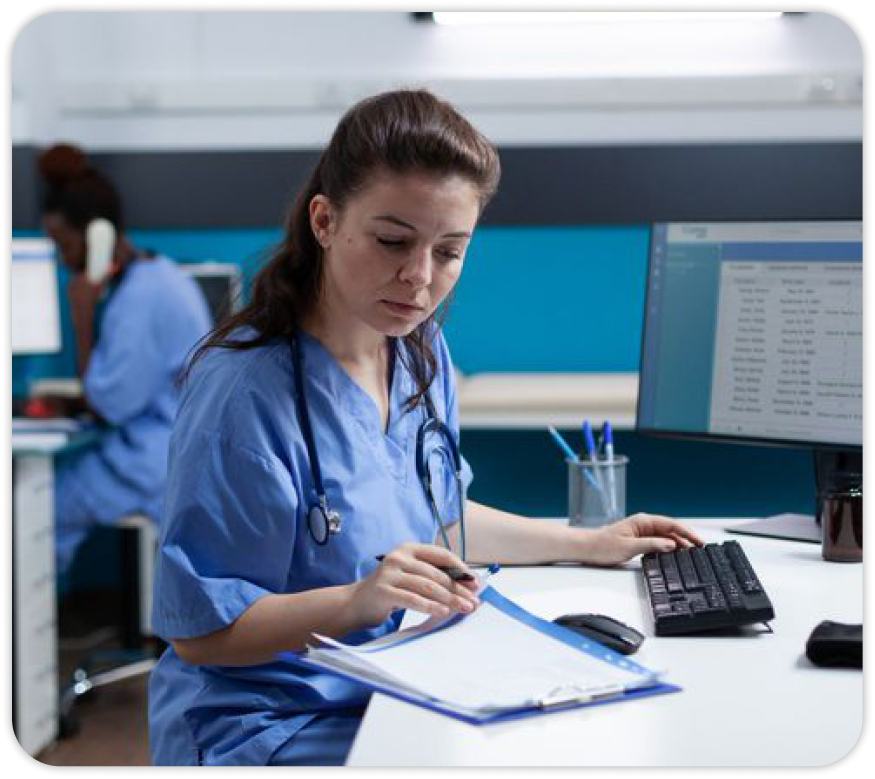 Nursing professional working at a desk
