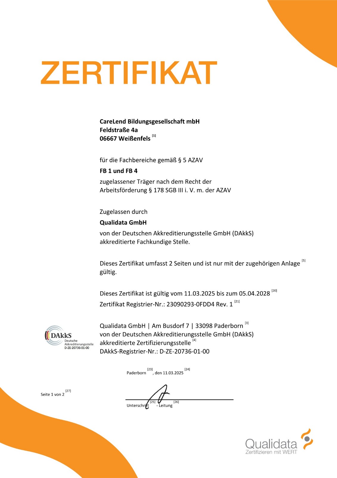 Zertifikat anerkannter Träger
